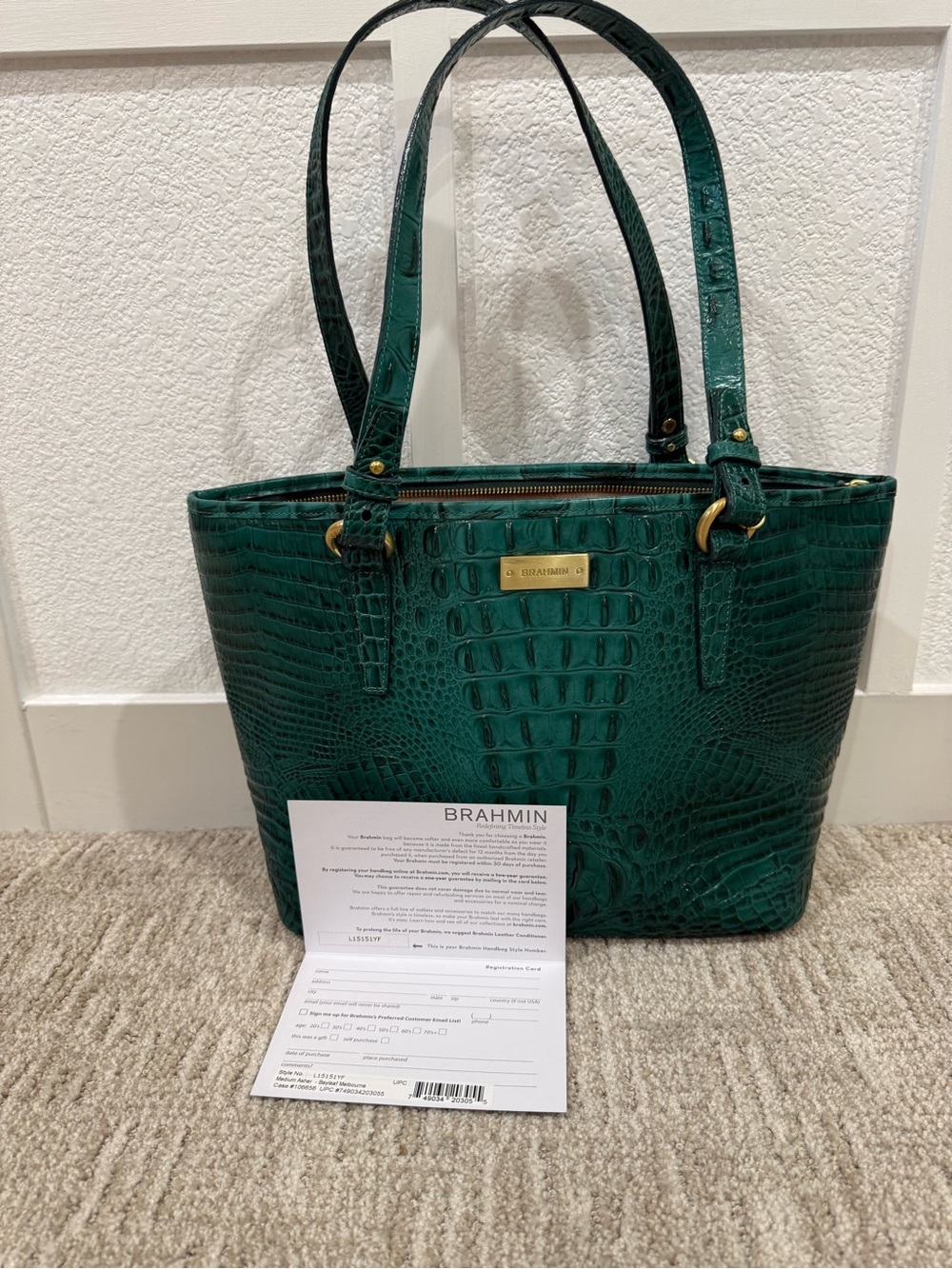 Brahmin Emerald Croc-Embossed Medium Asher - Bayleaf Melbourne NWOT